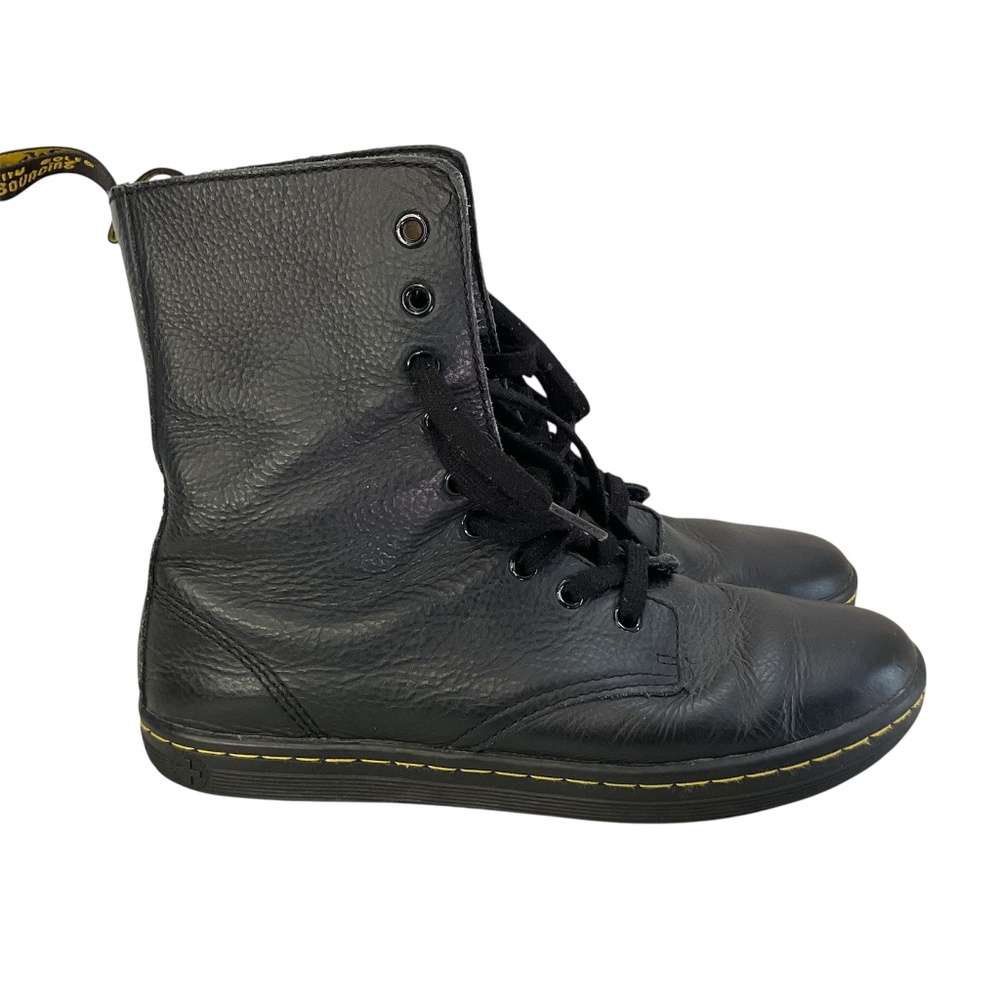 Dr. Martens Black Leather Lace-Up Ankle Boots with Yellow Welt